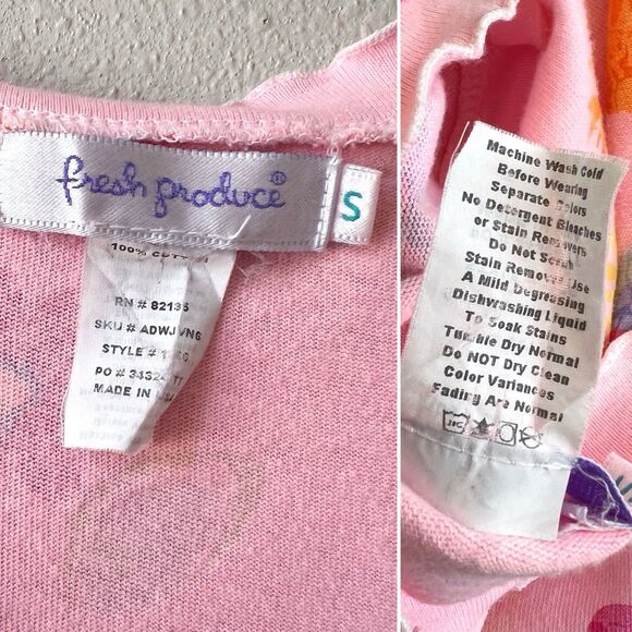 Vintage 90s Fresh Produce Pink Floral Cotton Midi Dress Small V-Neck USA Made - Picture 2 of 5